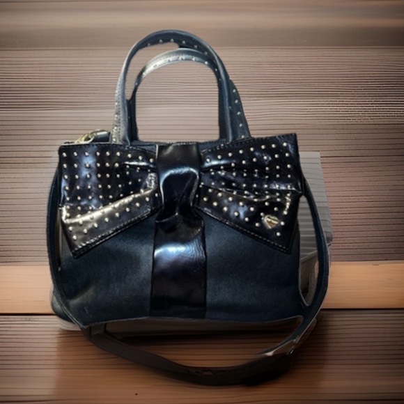 Betsey Johnson Handbags - Betsey Johnson Large Black Satchel with Bow and Gold Studs